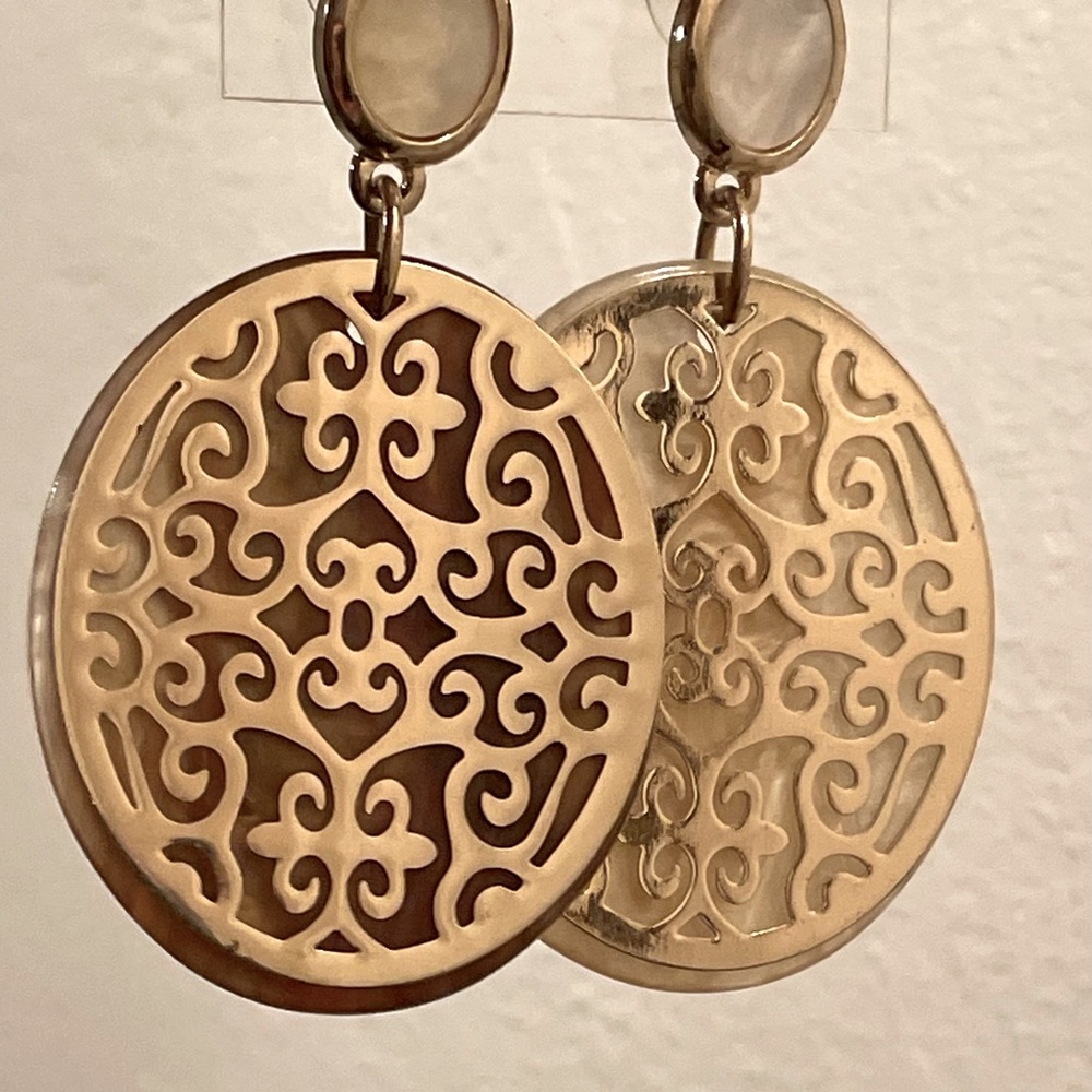 Costume Mother of Pearl and Gold Earrings